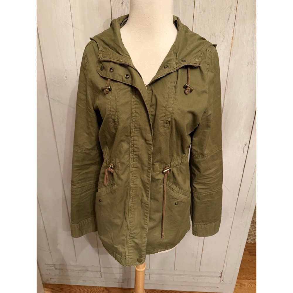 Love Tree Anthropologie Cargo Khaki Green Jacket Women Hooded‎ Pocket Sz-med